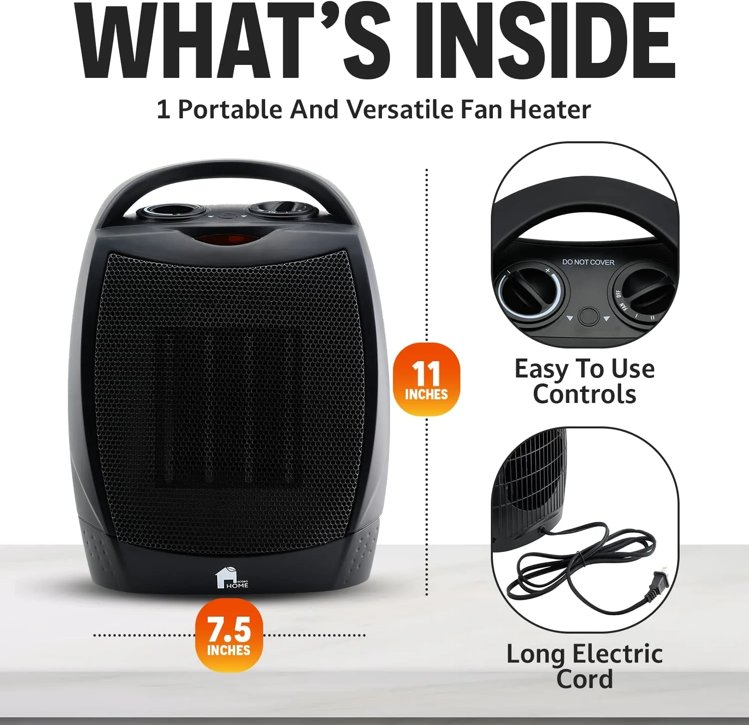 Portable Electric Space Heater - 1500W/750W