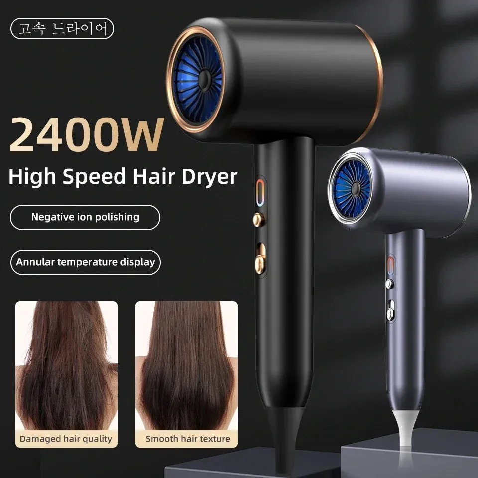 Professional Hair Dryer Hot Cold Wind Air Brush Hairdryer Negative Lonic Blow Dryer  Strong PowerDryer Salon Tool 2400W 3th Gear