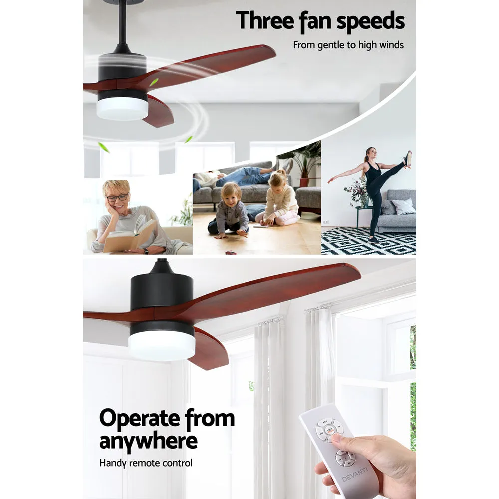 Quiet 52" Ceiling Fan w/ LED, Remote, 3 Speeds - Devanti