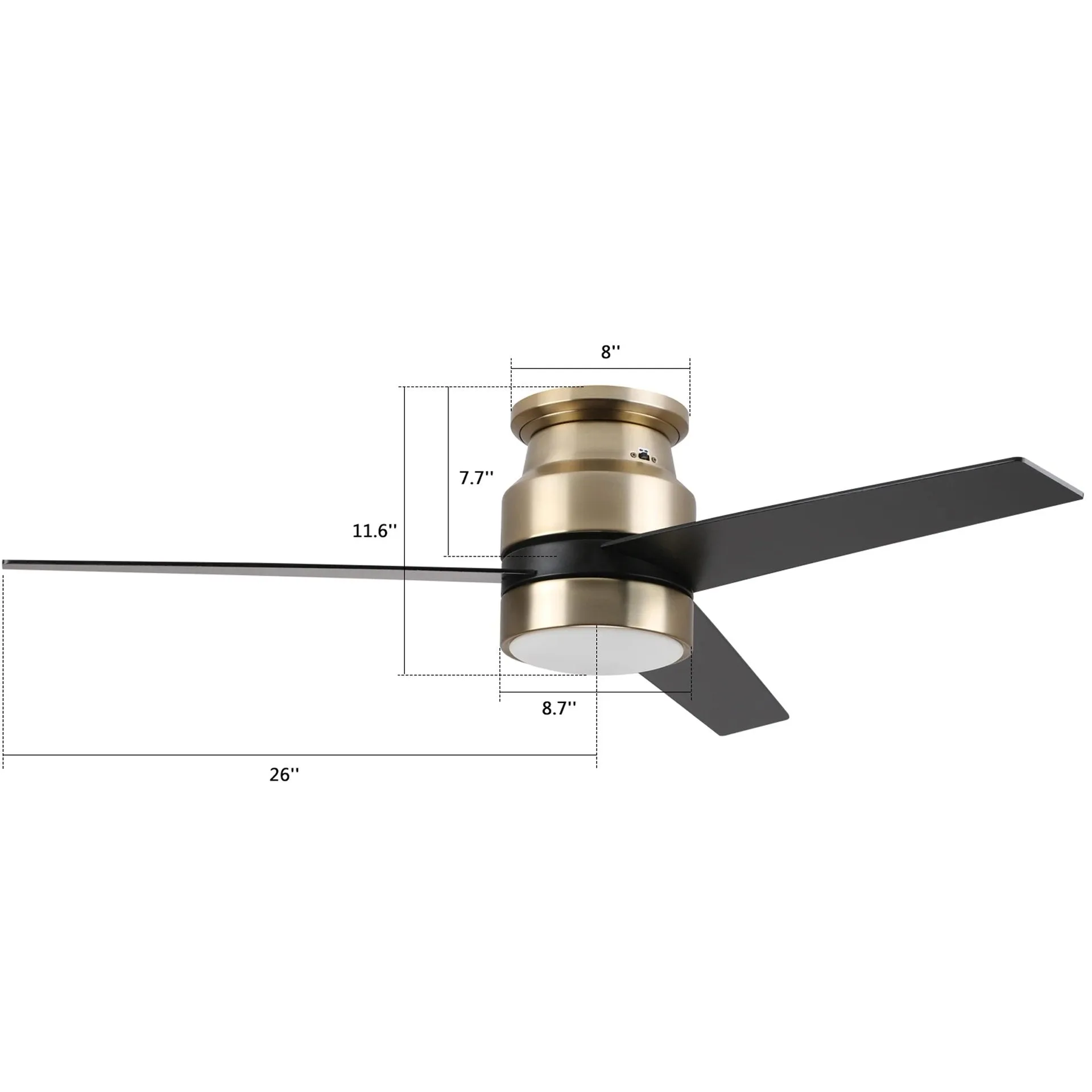 RAIDEN 52 inch 3-Blade Flush Mount Smart Ceiling Fan with LED Light Kit & Smart Wall Switch  - Gold/Black