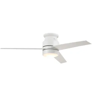 RAIDEN 52 inch 3-Blade Flush Mount Smart Ceiling Fan with LED Light Kit & Smart Wall Switch - White/White