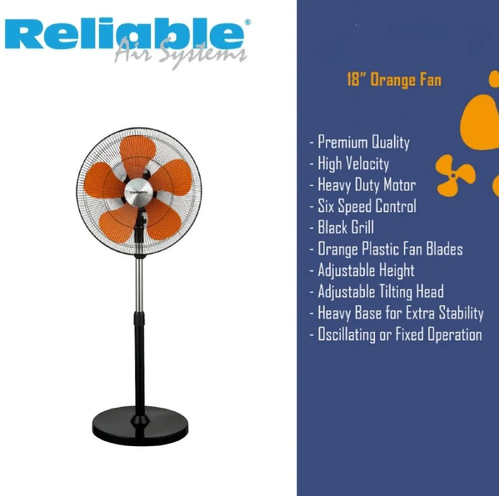 Reliable Air Systems Pedestal Orange Fan 18"