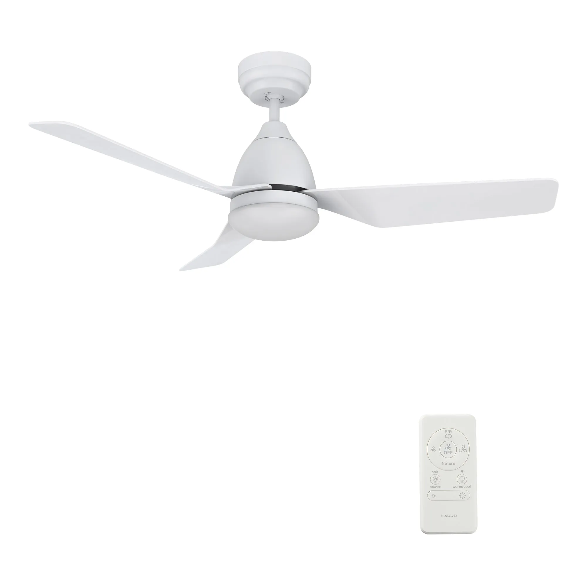 ROQUE 44 inch 3-Blade Smart Ceiling Fan with LED Light Kit & Remote - White/White