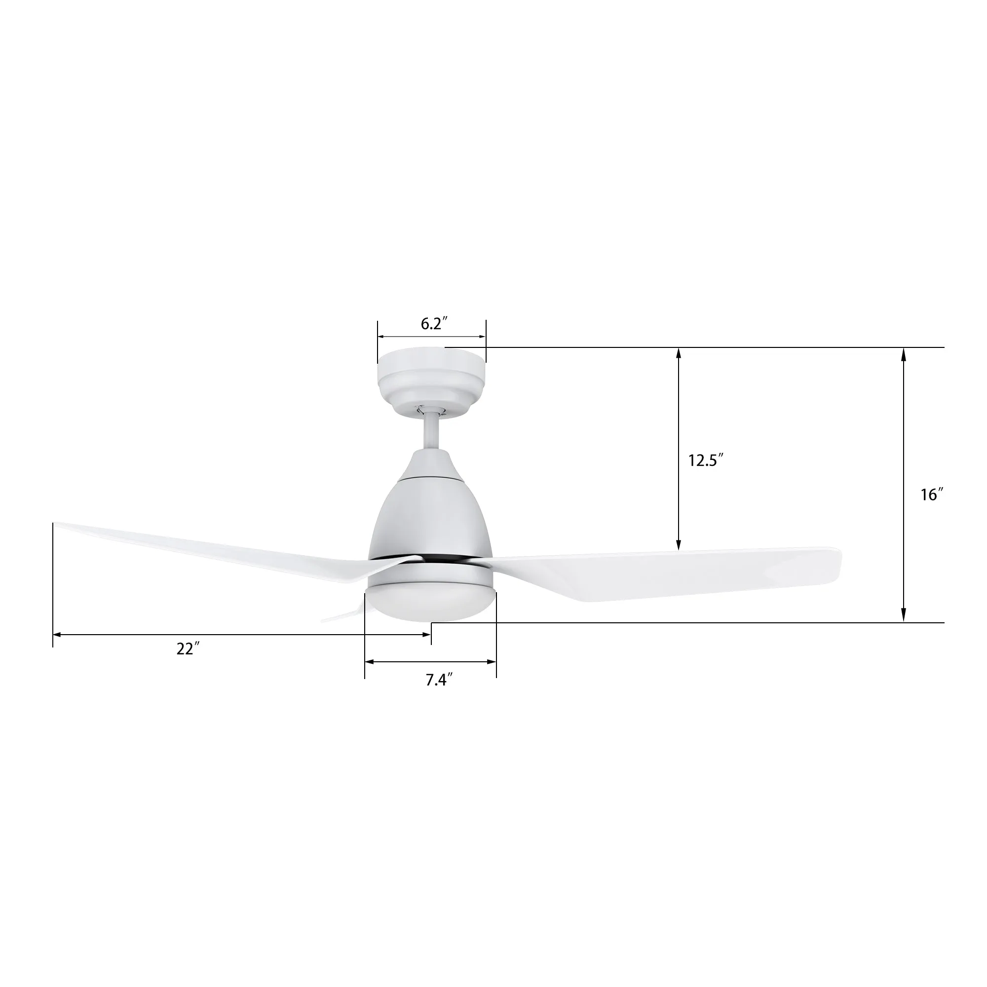 ROQUE 44 inch 3-Blade Smart Ceiling Fan with LED Light Kit & Remote - White/White