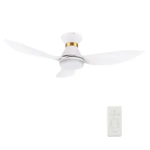 RYATT 45 inch 3-Blade Flush Mount Smart Ceiling Fan with LED Light Kit & Remote- White/White (Gold Detail)