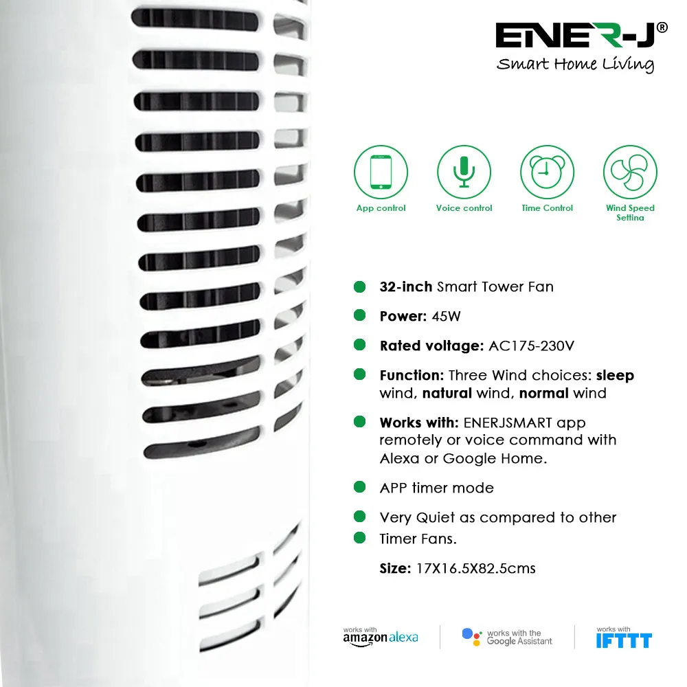 Smart Tower Fan, 32", 3 Speed Settings & Oscillation, APP & Voice Control