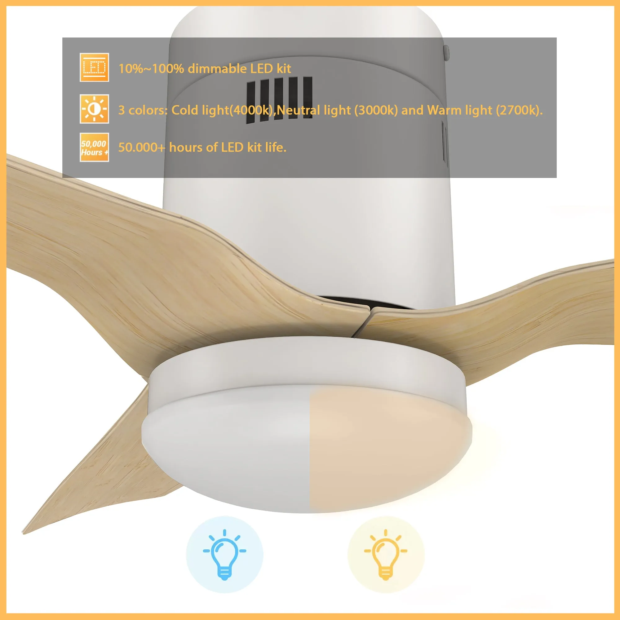 SPEZIA 52 inch 3-Blade Flush Mount Smart Ceiling Fan with LED Light Kit & Remote - White/Bamboo Wood