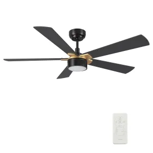 STOCKTON 52 inch 5-Blade Smart Ceiling Fan with LED Light Kit & Remote Control- Black/Black (Gold Details)