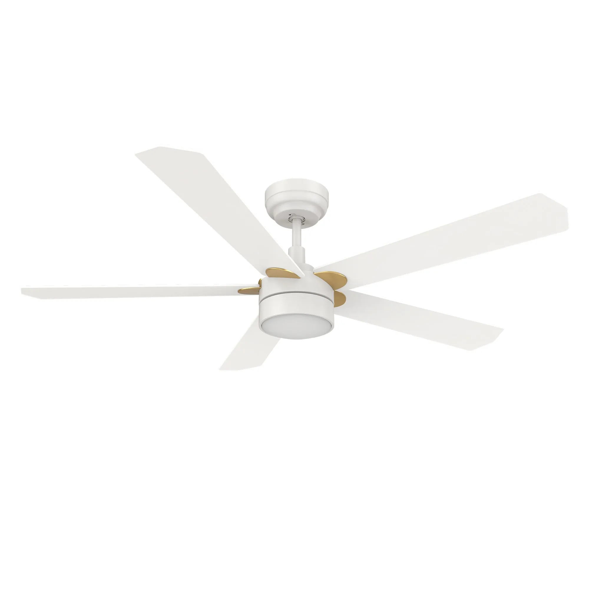 TARRASA 52 inch 5-Blade Smart Ceiling Fan with LED Light Kit & Remote Control- White/White (Gold Details)