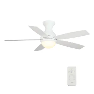 TWISTER 52 inch 5-Blade Flush Mount Smart Ceiling Fan with LED Light Kit & Remote- White/White