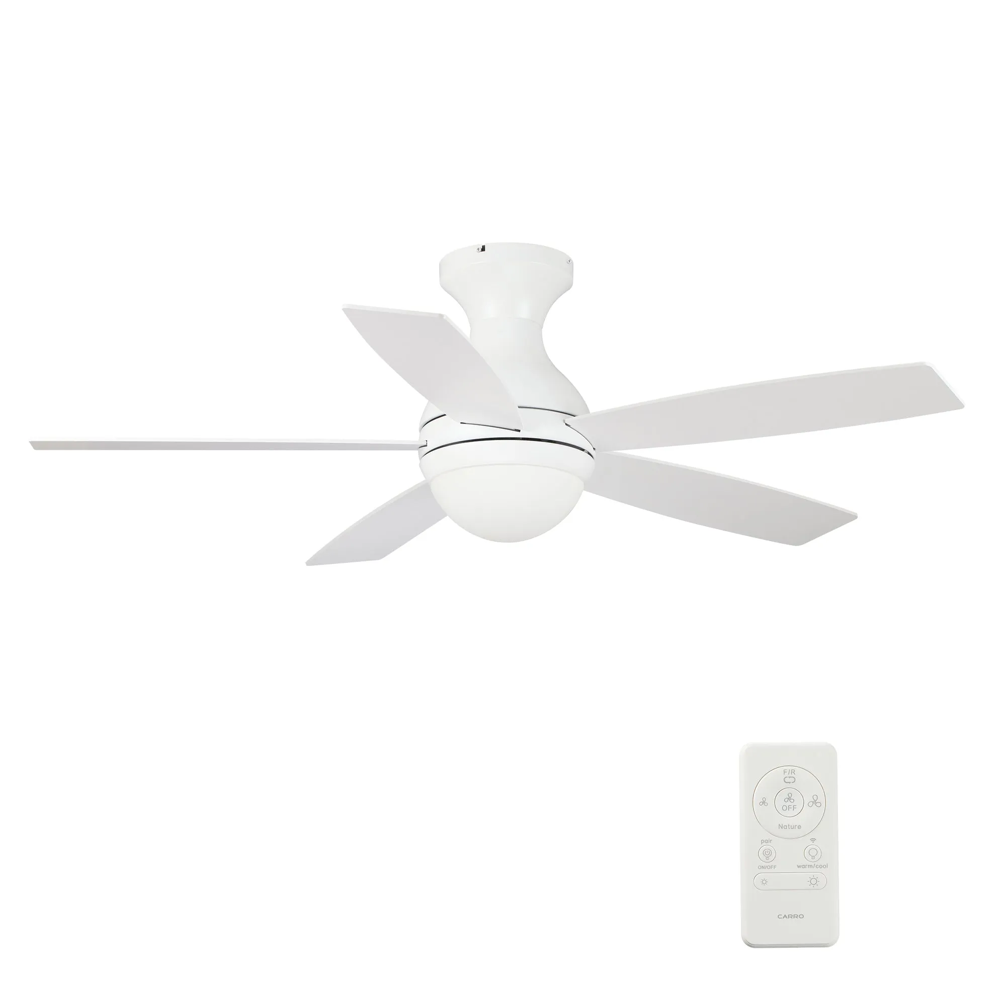 TWISTER 52 inch 5-Blade Flush Mount Smart Ceiling Fan with LED Light Kit & Remote- White/White