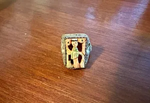 Vintage Silver Tone Filigree Carved Scene Adjustable Ring