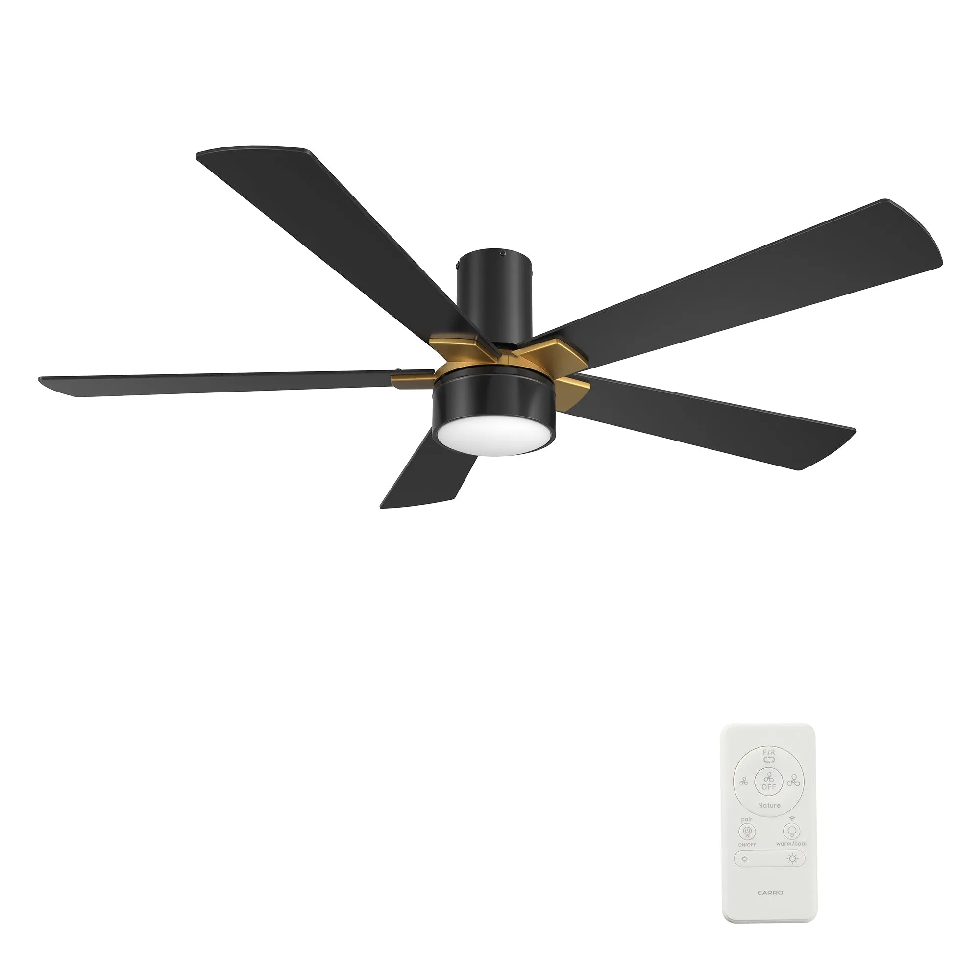 WICHITA 52 inch 5-Blade Flush Mount Smart Ceiling Fan with LED Light Kit & Remote- Black/Black