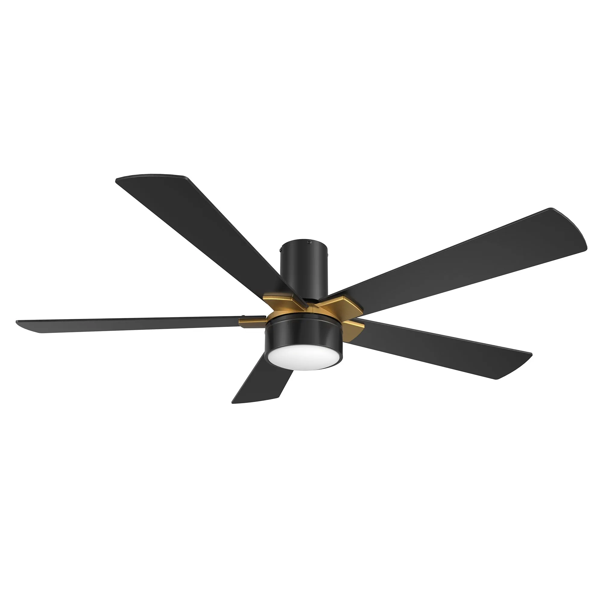 WICHITA 52 inch 5-Blade Flush Mount Smart Ceiling Fan with LED Light Kit & Remote- Black/Black